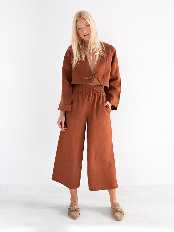 Image 4 of VICTORIA Linen Tie Front Top in Rust from ALBERALKIRK