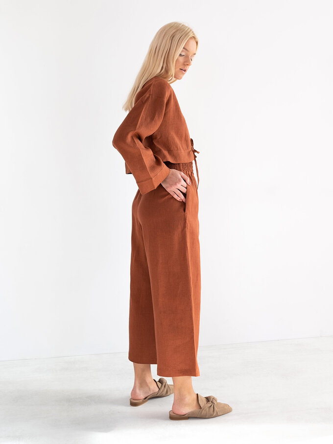 Image 5 of VICTORIA Linen Tie Front Top in Rust from ALBERALKIRK