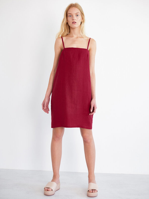 Image 1 of VIOLET Linen Slip Dress in Cherry Red from Love and Confuse