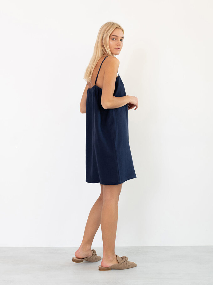 Image 4 of VIOLET Linen Slip Dress in Navy Blue from ALBERALKIRK