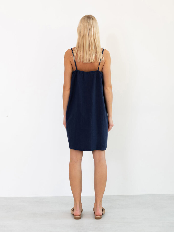 Image 5 of VIOLET Linen Slip Dress in Navy Blue from ALBERALKIRK
