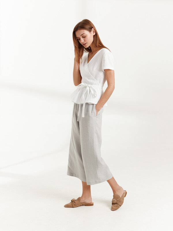 Image 1 of VIOLETA Linen Wrap top in White from Love and Confuse