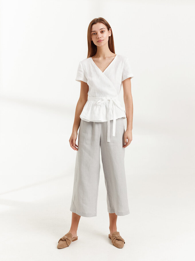 Image 3 of VIOLETA Linen Wrap top in White from ALBERALKIRK