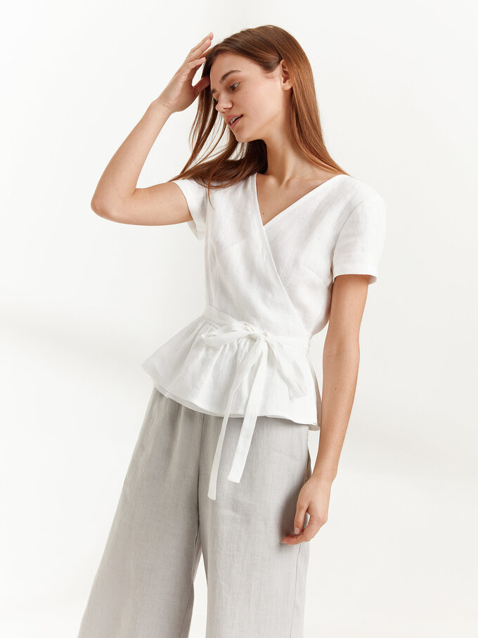 Image 4 of VIOLETA Linen Wrap top in White from ALBERALKIRK