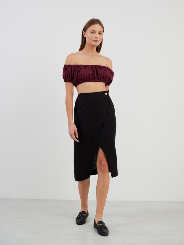 Image 1 of ABIGAIL Linen Wrap Skirt in Black from ALBERALKIRK
