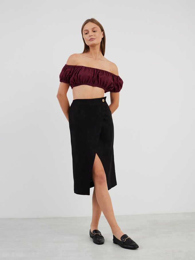 Image 2 of ABIGAIL Linen Wrap Skirt in Black from ALBERALKIRK