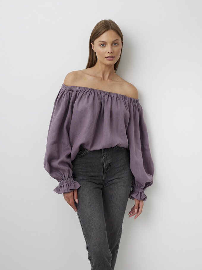 Image 1 of ALICE Off Shoulder Linen Top in Lavender Violet from Love and Confuse