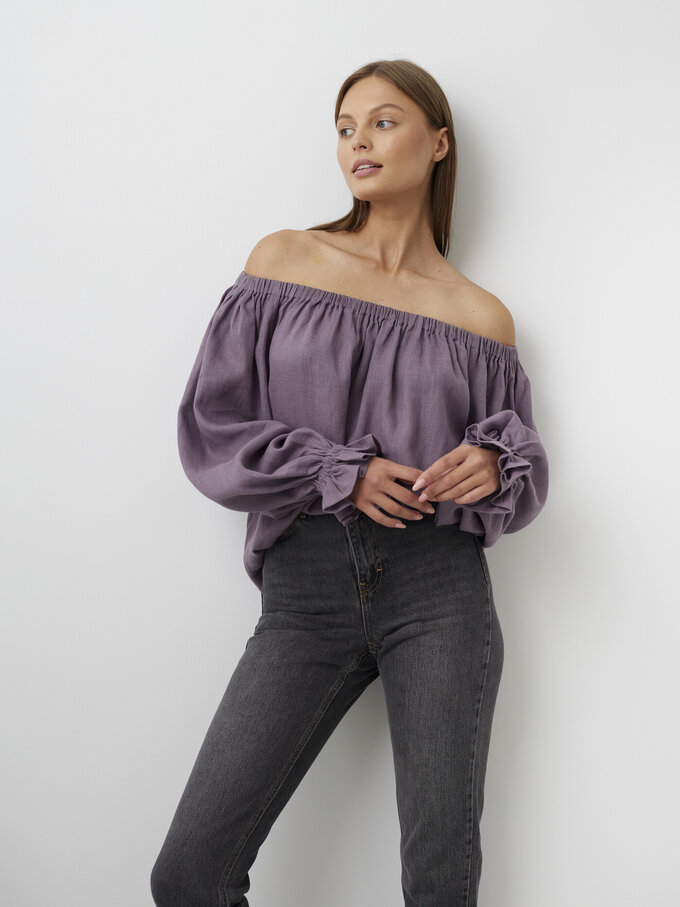 Image 3 of ALICE Off Shoulder Linen Top in Lavender Violet from Love and Confuse