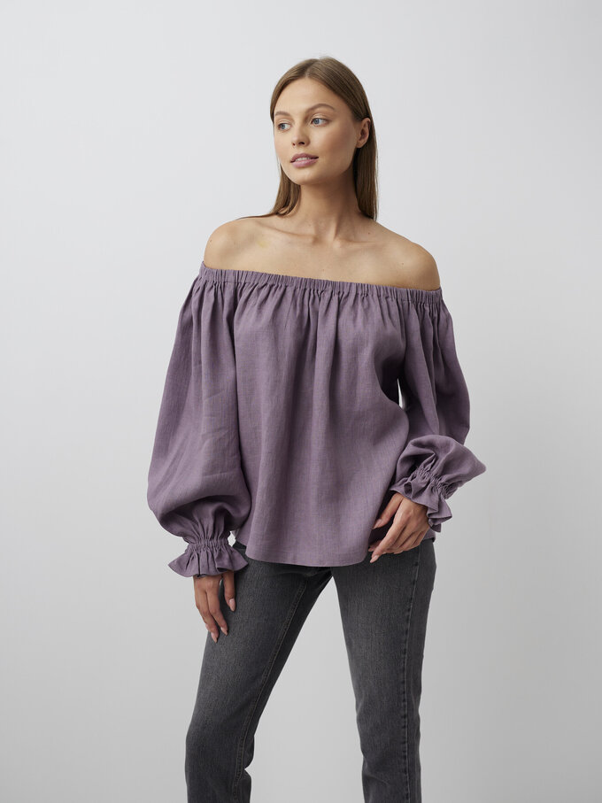 Image 4 of ALICE Off Shoulder Linen Top in Lavender Violet from Love and Confuse