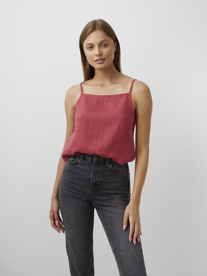 Image 3 of AMBER Linen Strap Top in Raspberry from Love and Confuse