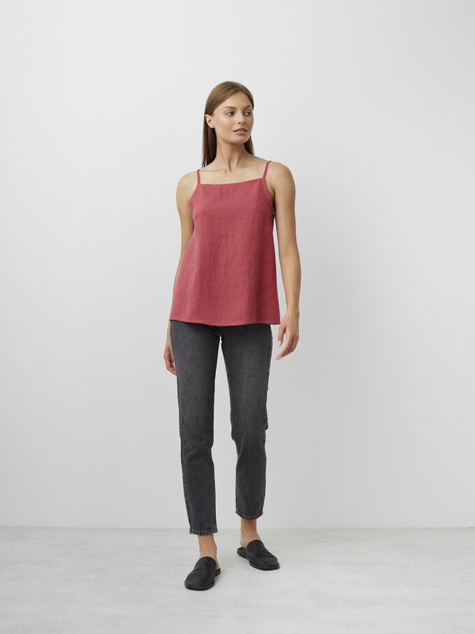 Image 4 of AMBER Linen Strap Top in Raspberry from Love and Confuse