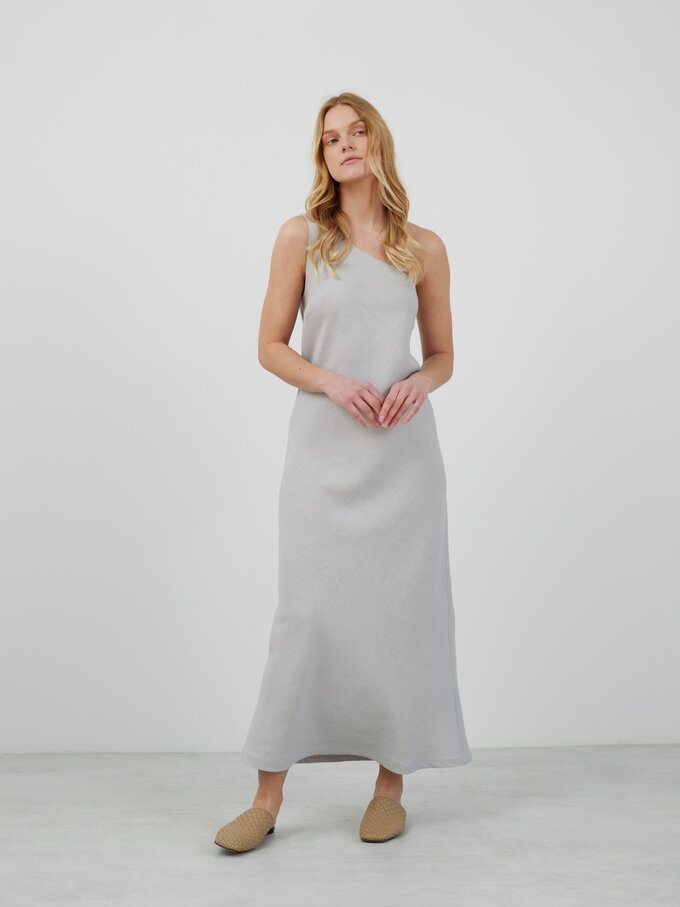Bild 3 von ANGELINA One-Shoulder Leinen Maxikleid in Wolkengrau von Love and Confuse