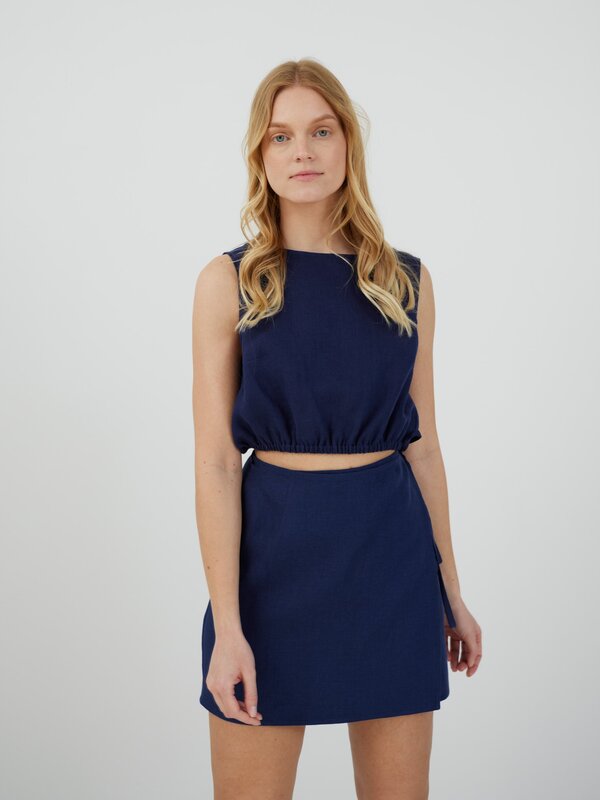 Image 1 of ANNALISE Linen Mini Wrap Skirt in Navy Blue from ALBERALKIRK
