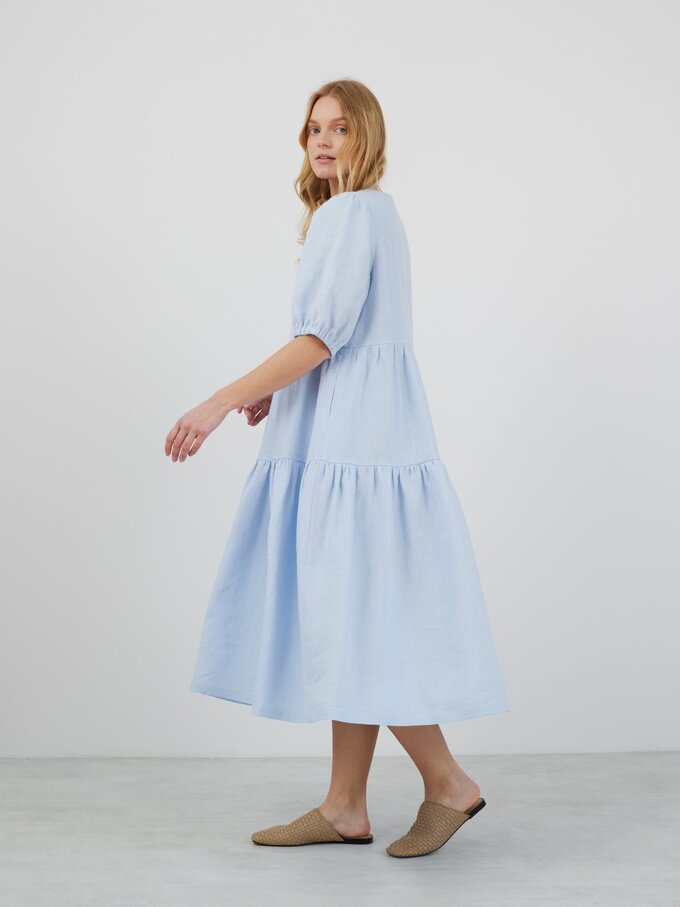 Image 5 of ARI Puff Sleeve Midi Linen Dress in Baby Blue from Love and Confuse
