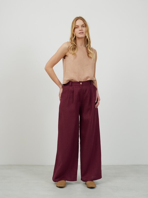 Image 1 of ASHER Tailored Linen Pants in Eggplant from ALBERALKIRK