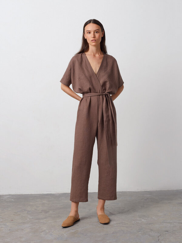 Image 1 of AURORA Linen Jumpsuit in Cocoa from ALBERALKIRK