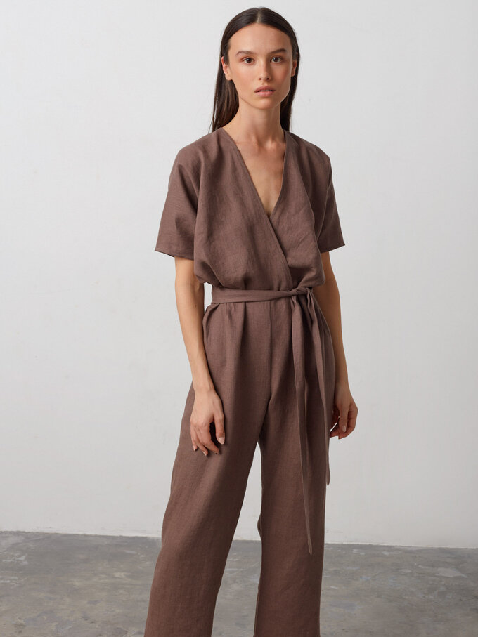 Image 2 of AURORA Linen Jumpsuit in Cocoa from Love and Confuse