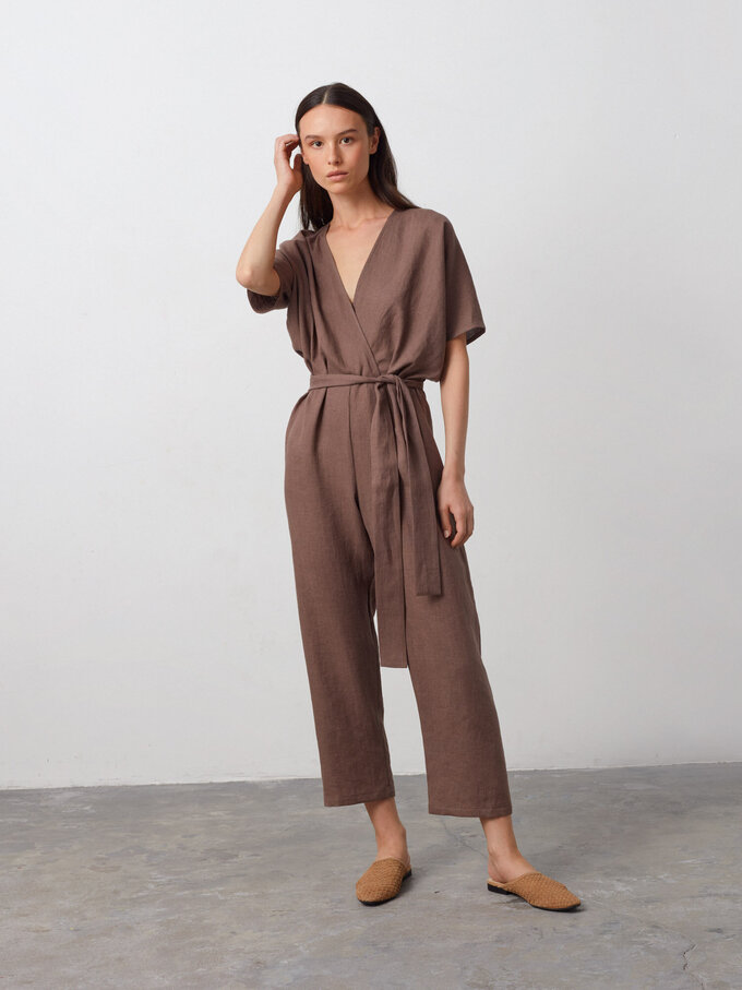 Image 4 of AURORA Linen Jumpsuit in Cocoa from Love and Confuse
