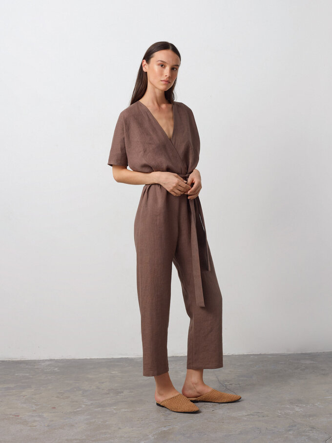 Image 5 of AURORA Linen Jumpsuit in Cocoa from Love and Confuse