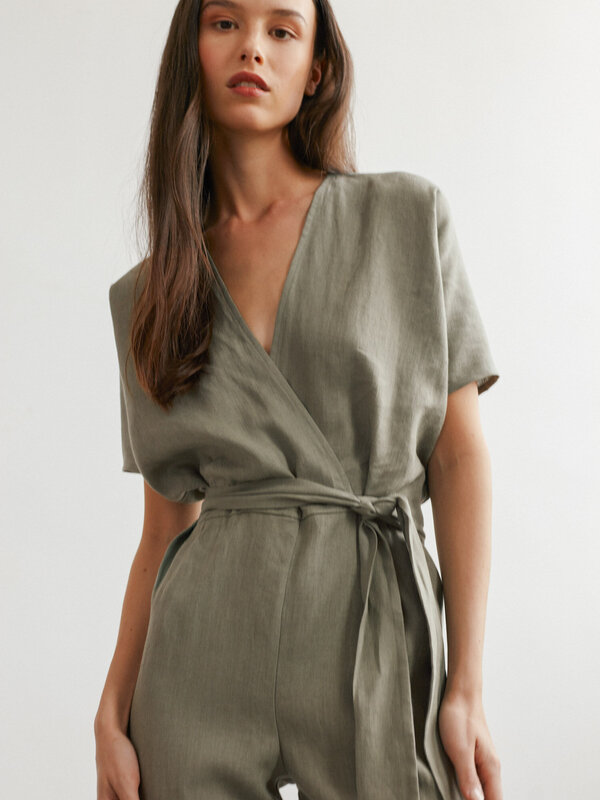 Image 1 of AURORA Linen Jumpsuit in Sage Green from ALBERALKIRK