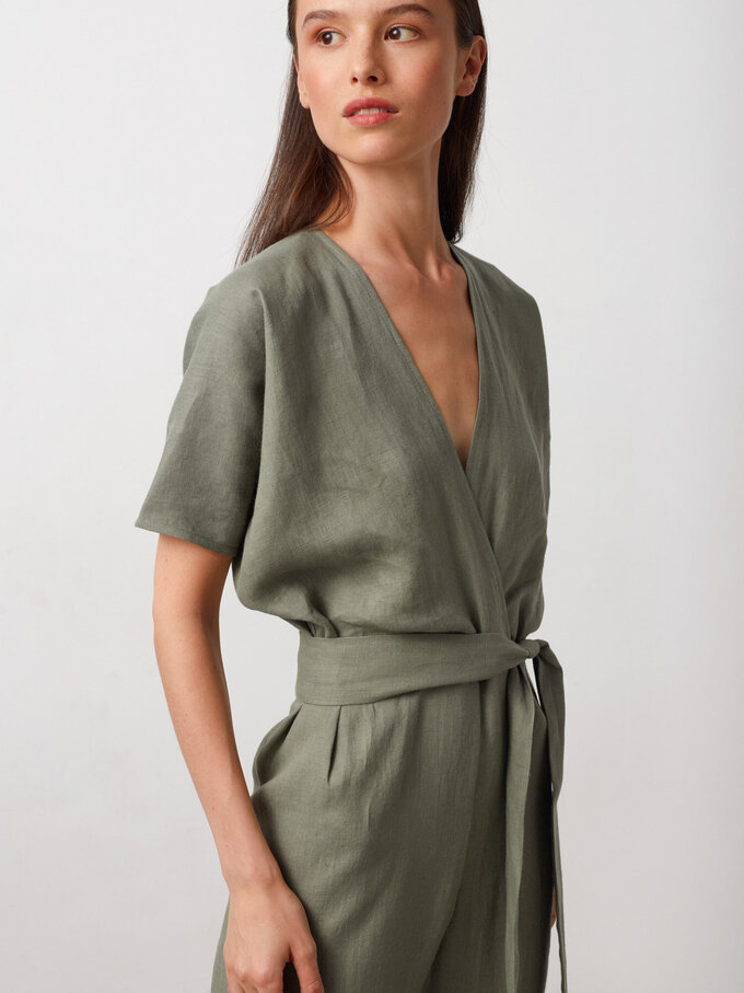 Image 4 of AURORA Linen Jumpsuit in Sage Green from Love and Confuse