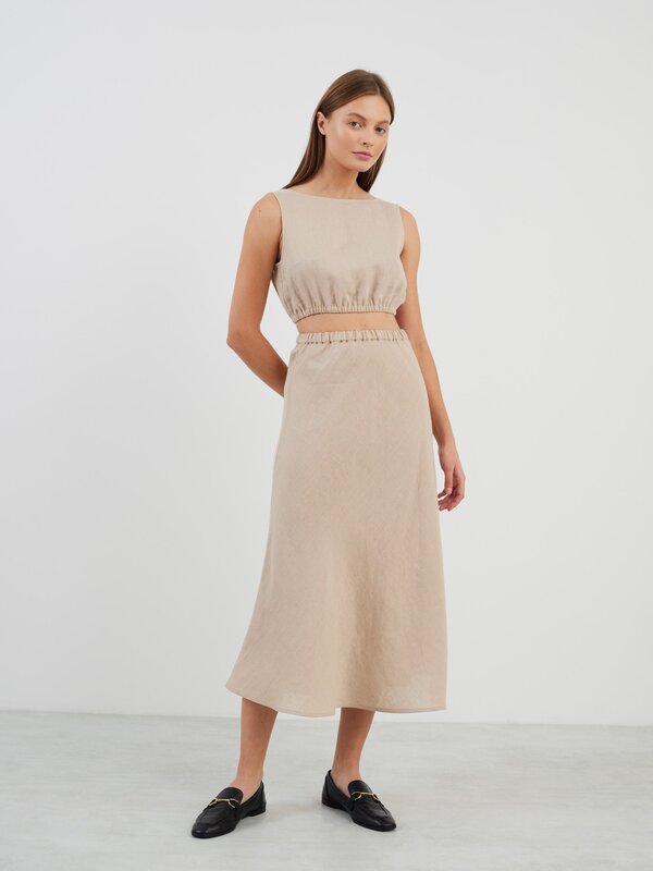 Image 1 of BARLEY Linen Midi Skirt in Beige from ALBERALKIRK