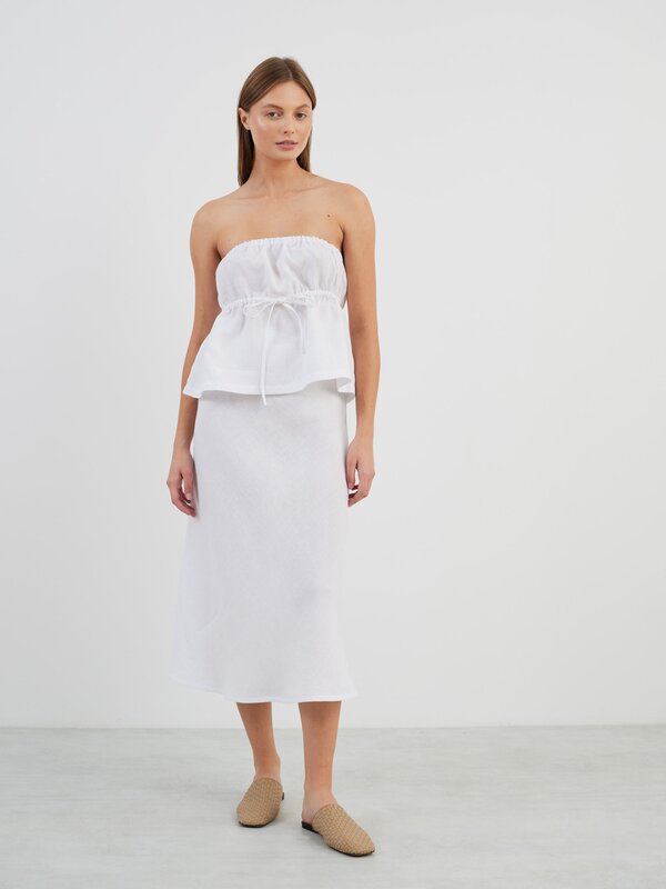 Image 1 of BARLEY Linen Midi Skirt in White from ALBERALKIRK