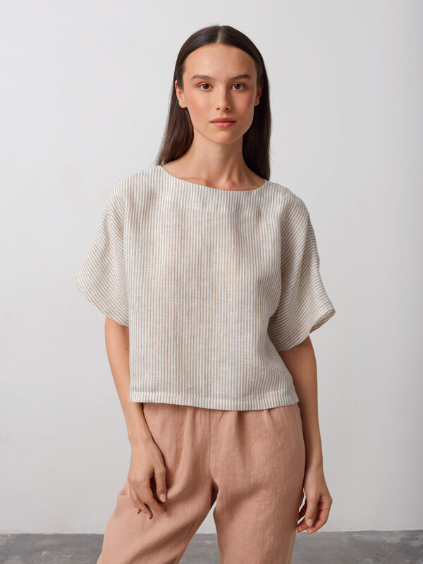 Bild 1 von BEE - Lockeres Leinentop in Beige White Stripes, you can also choose other colors above von Love and Confuse
