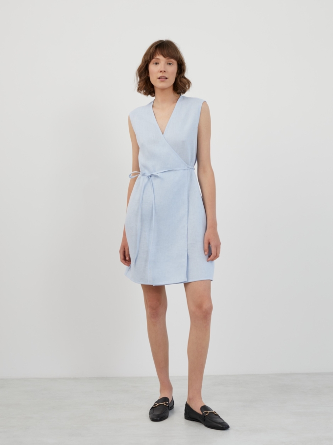 Image 2 of BROOKE Sleeveless Linen Wrap Dress in Baby Blue from ALBERALKIRK