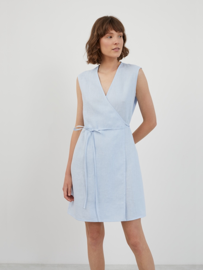 Image 3 of BROOKE Sleeveless Linen Wrap Dress in Baby Blue from ALBERALKIRK