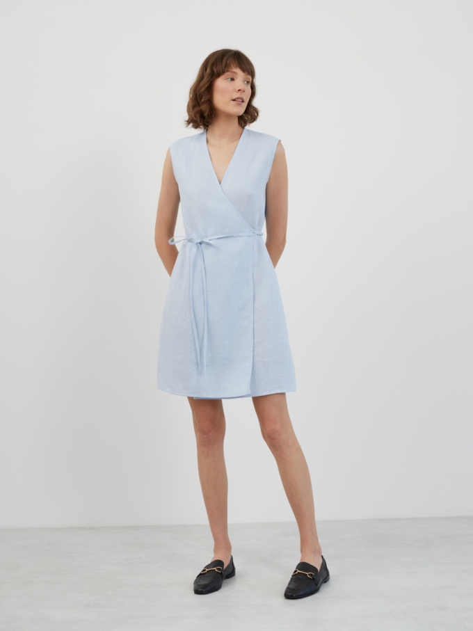 Image 4 of BROOKE Sleeveless Linen Wrap Dress in Baby Blue from ALBERALKIRK