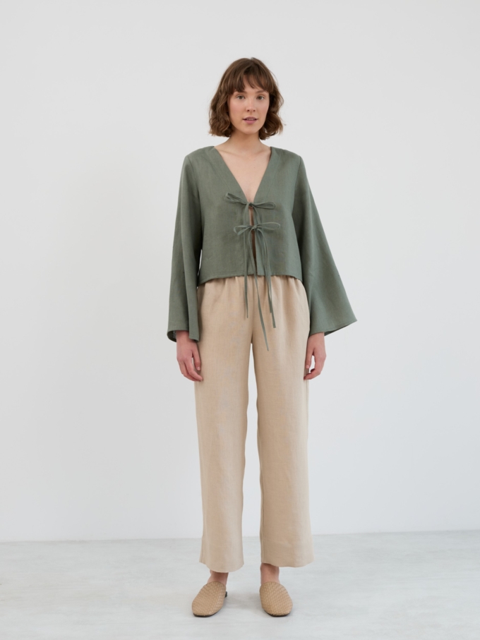 Image 2 of CASSIDY Linen Tie-Front Crop Top in Sage Green from ALBERALKIRK