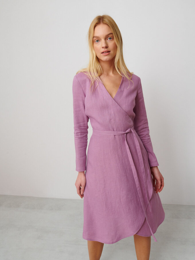 Bild 3 von CLAUDIA Leinenwickelkleid mit langen Ärmeln in Radiant Orchid, you can also choose other colors above von ALBERALKIRK