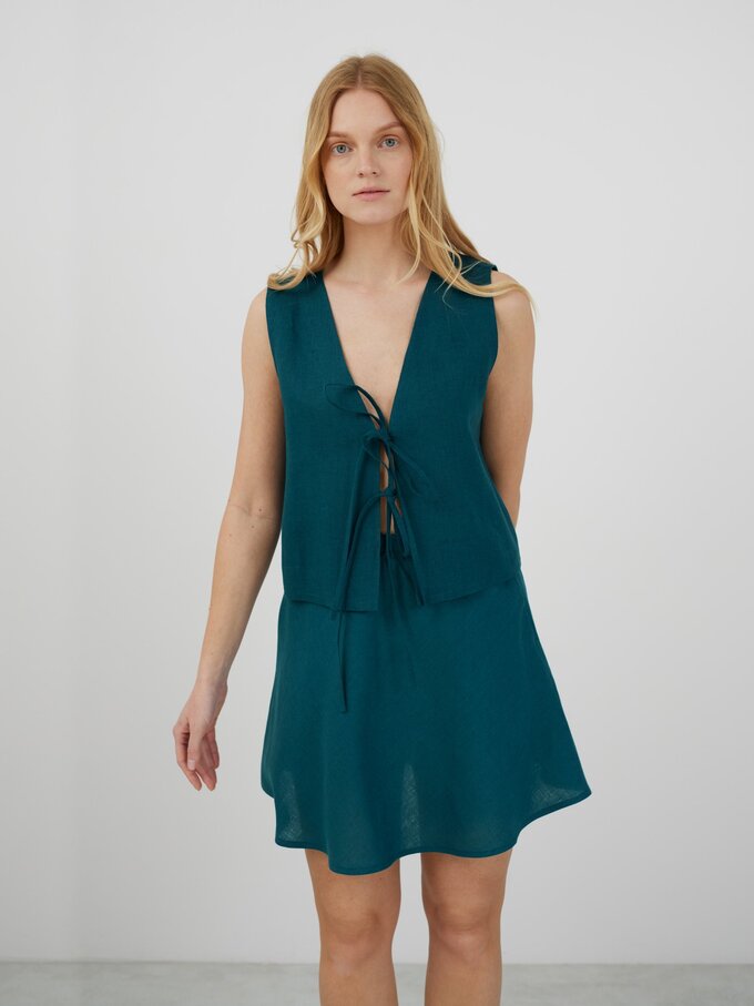 Image 1 of COLE Tie Front Linen Vest in Emerald Blue from ALBERALKIRK