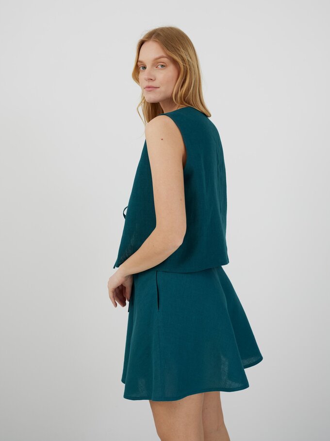 Image 4 of COLE Tie Front Linen Vest in Emerald Blue from ALBERALKIRK