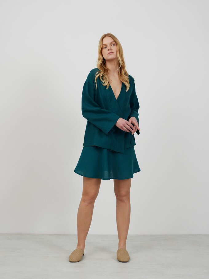 Image 2 of DELILAH Linen Kimono Jacket in Emerald Blue from ALBERALKIRK