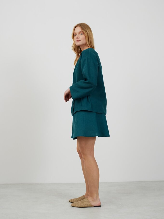 Image 4 of DELILAH Linen Kimono Jacket in Emerald Blue from ALBERALKIRK