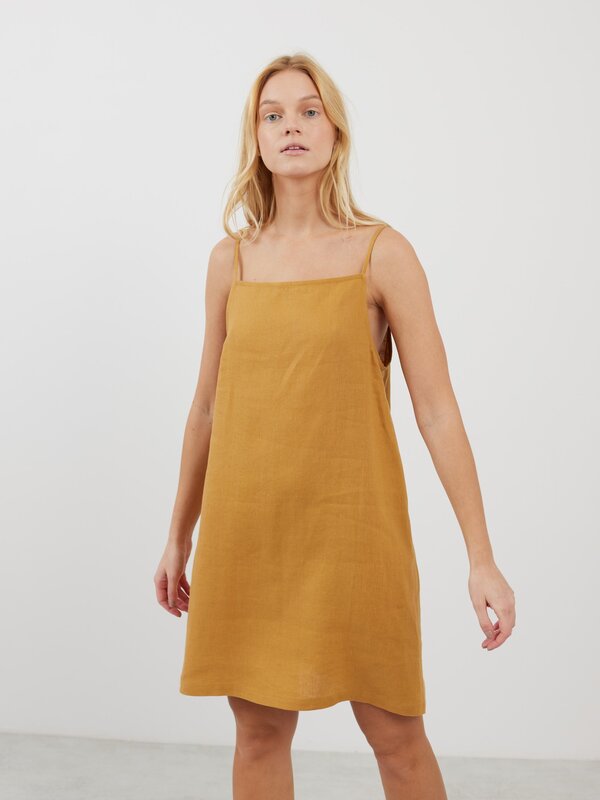 Bild 1 von DEVON - Elegantes Leinenkleid mit Spaghettiträgern in Honiggelb von ALBERALKIRK
