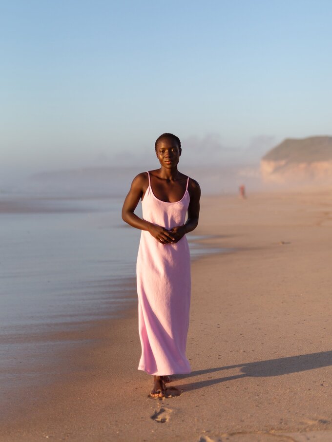 Image 2 of DIORA Bias-Cut Long Linen Slip Dress in Lilac from ALBERALKIRK