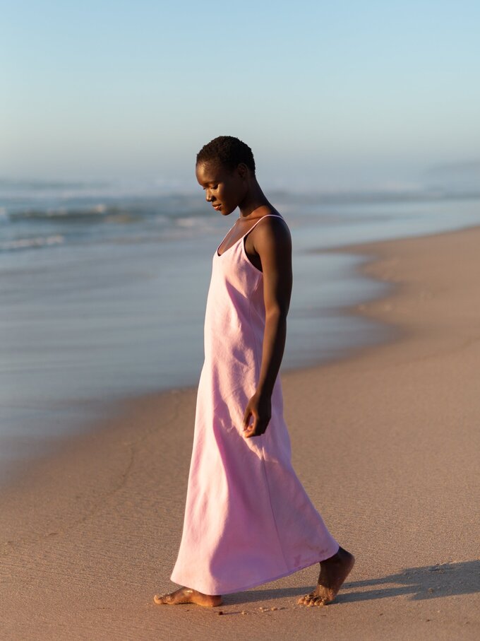 Image 4 of DIORA Bias-Cut Long Linen Slip Dress in Lilac from ALBERALKIRK