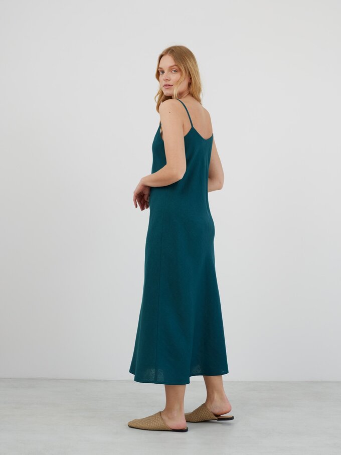Image 6 of DIORA Linen Slip Dress in Emerald Blue from ALBERALKIRK