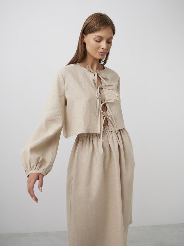Image 1 of ELLE Linen Midi Skirt in Beige from ALBERALKIRK