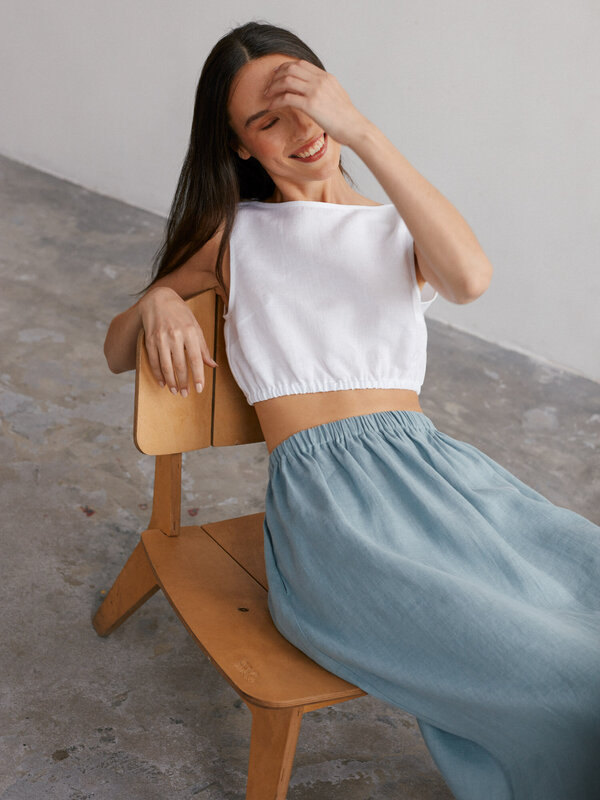 Image 1 of ELLE Long Linen Skirt in Dark Turquoise from ALBERALKIRK
