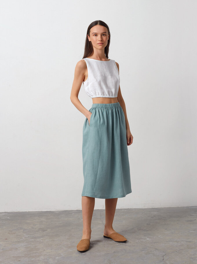 Image 3 of ELLE Long Linen Skirt in Dark Turquoise from ALBERALKIRK