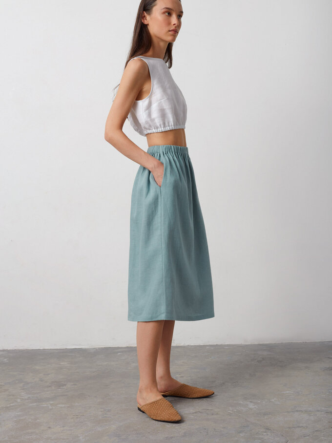 Image 4 of ELLE Long Linen Skirt in Dark Turquoise from ALBERALKIRK