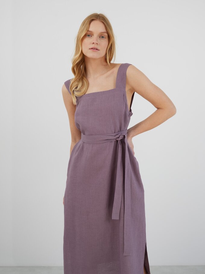 Image 1 of ELLIDY Wide Strap Linen Dress in Lavender Violet from ALBERALKIRK