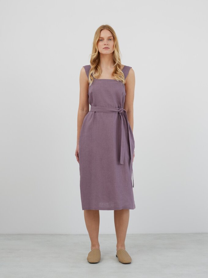 Image 2 of ELLIDY Wide Strap Linen Dress in Lavender Violet from ALBERALKIRK