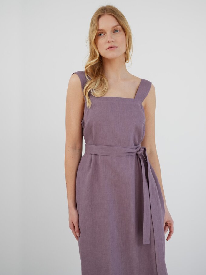 Image 3 of ELLIDY Wide Strap Linen Dress in Lavender Violet from ALBERALKIRK