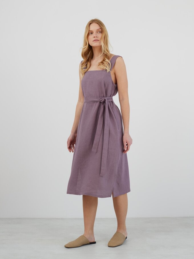 Image 4 of ELLIDY Wide Strap Linen Dress in Lavender Violet from ALBERALKIRK