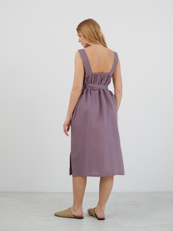 Image 5 of ELLIDY Wide Strap Linen Dress in Lavender Violet from ALBERALKIRK